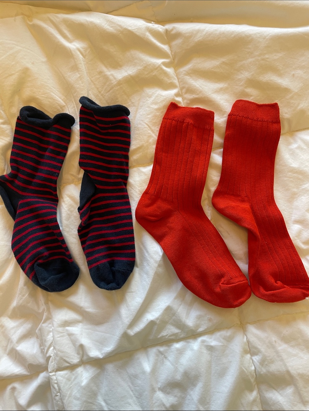 Red Ribbed Crew Socks and Red and Blue striped socks - Le Bon Shoppe